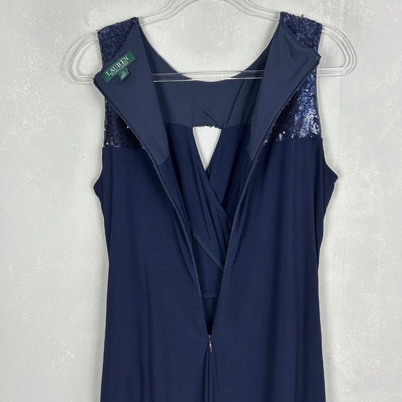 Ralph Lauren size 12 sheath ruched dress navy sequin keyhole stretch knee length - Picture 9 of 11